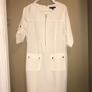 White zip up dress with fold up pockets